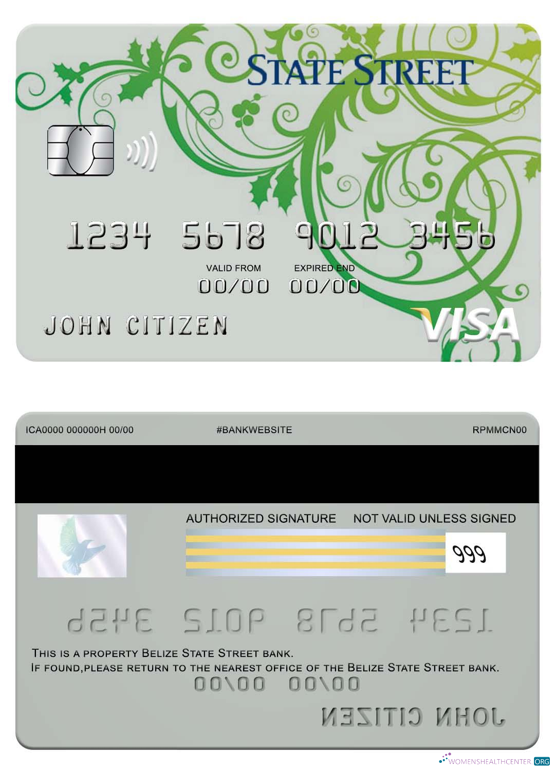 Download Belize State Street bank visa card Photoshop template